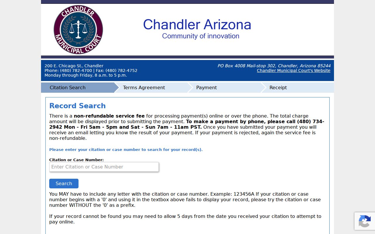 Chandler court records citation and case-number payment search