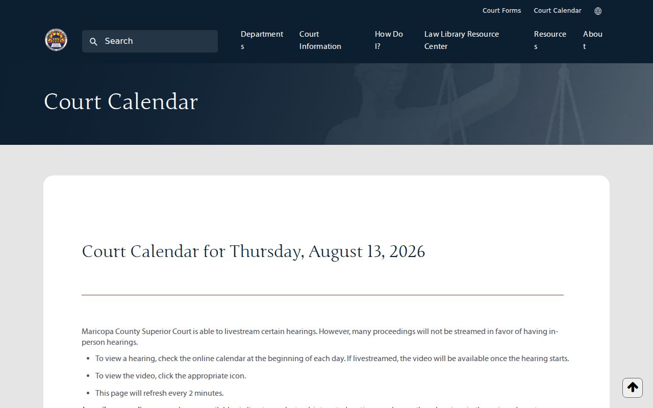 Maricopa County criminal court docket current hearings search