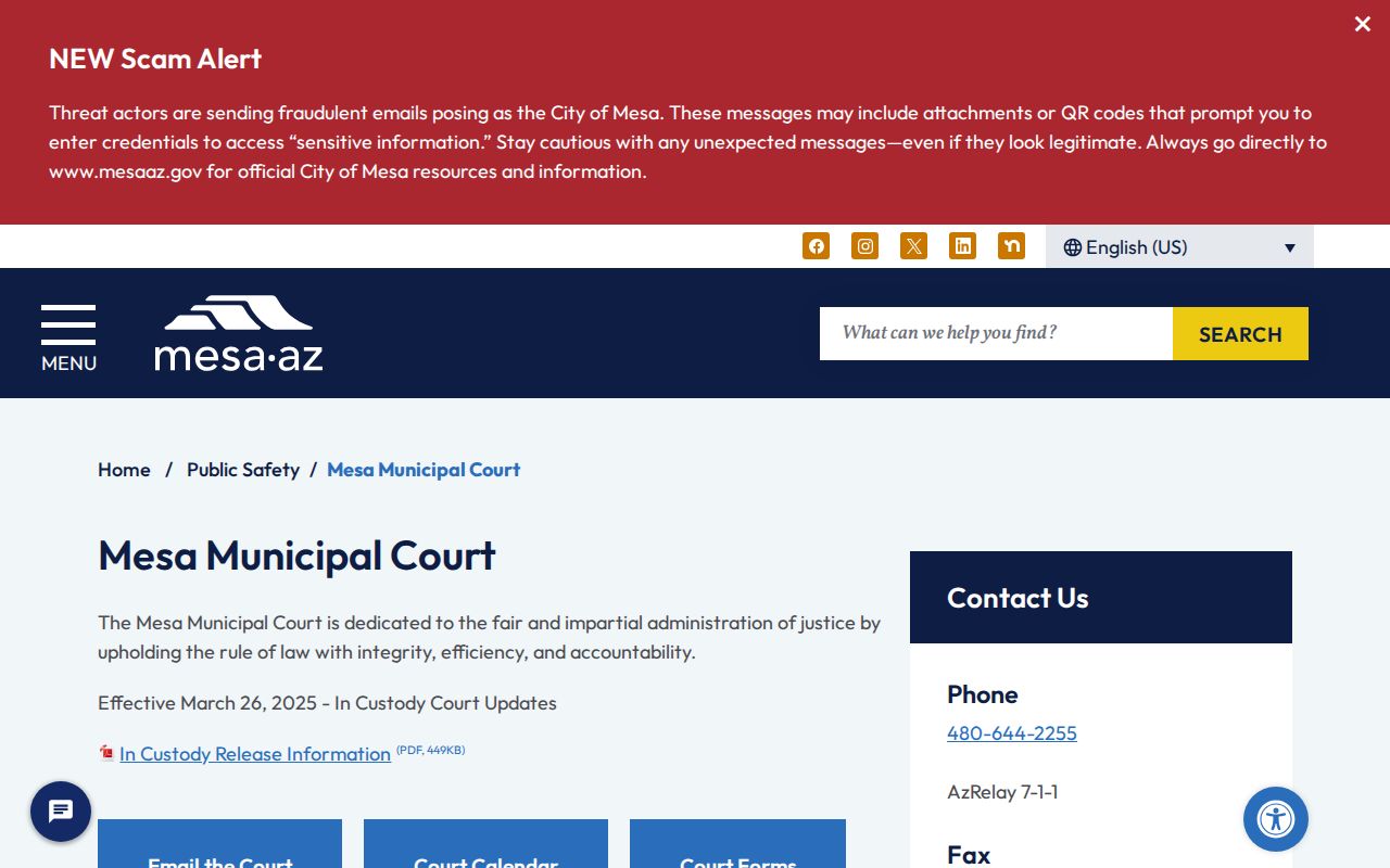 Mesa court records Municipal Court official page