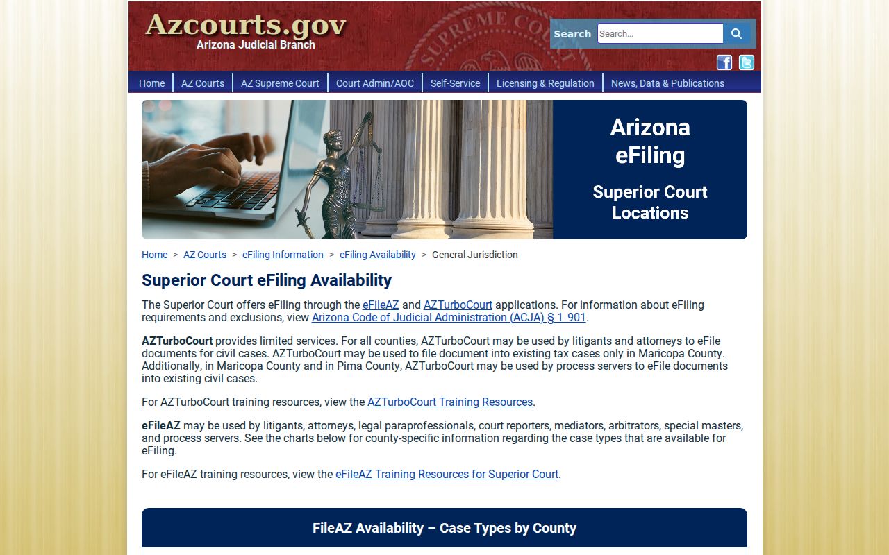 Maricopa County traffic court eFiling availability matrix